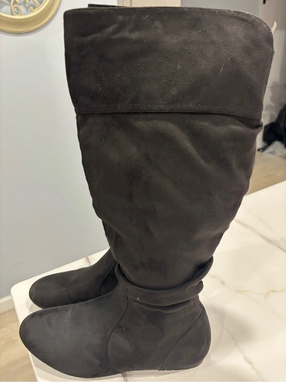 Women's Black Suede Knee-High Boots